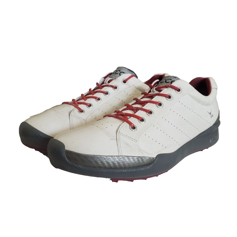 ECCO Biom Hybrid Golf Shoes Mens SZ 10.5 White Red Yak Leather Spikeless Natural